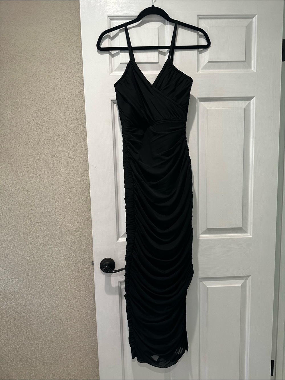 ELLIATT Black Ruched Bodycon Midi Dress XS Cocktail Evening